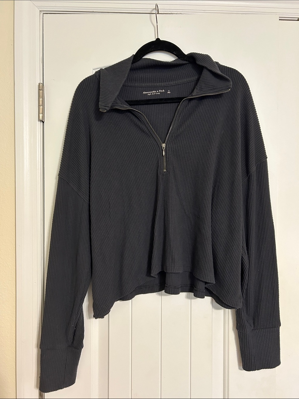 Abercrombie & Fitch Charcoal Ribbed Half-Zip Top